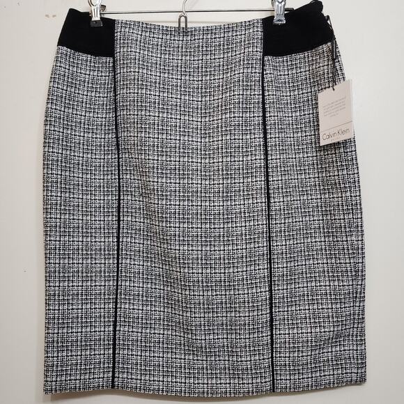 NWT Calvin Klein Houndstooth Black Gray Career Office Pencil Skirt, 6 Petite - Picture 1 of 8